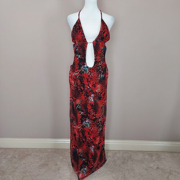 Outcast Harper Mesh Cobra Maxi Halter Dress Size Large - Picture 1 of 10